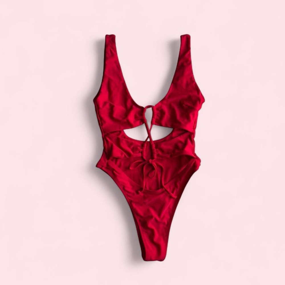 Small Red Cut-Out One-Piece Swimsuit